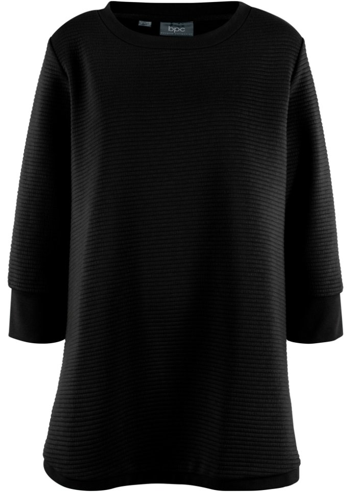 Langes Sweatshirt Tunika mit Struktur in A-Line, 3/4 Arm in schwarz von vorne - bpc bonprix collection