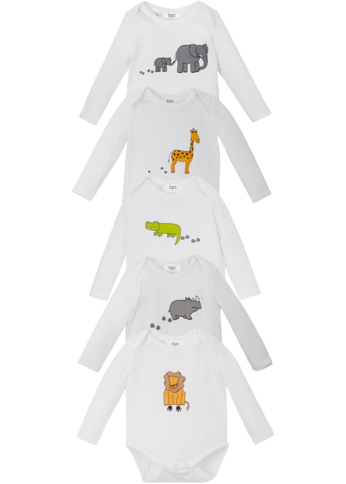 Baby Langarmbody (5er-Pack) Bio-Baumwolle in weiß von vorne - bpc bonprix collection
