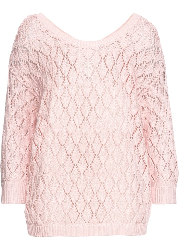 Ajour-Pullover in rosa von vorne - BODYFLIRT