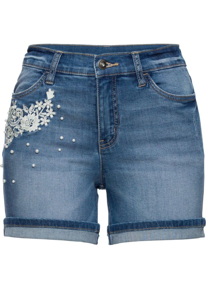 Jeans-Shorts mit Verzierung in blau von vorne - BODYFLIRT