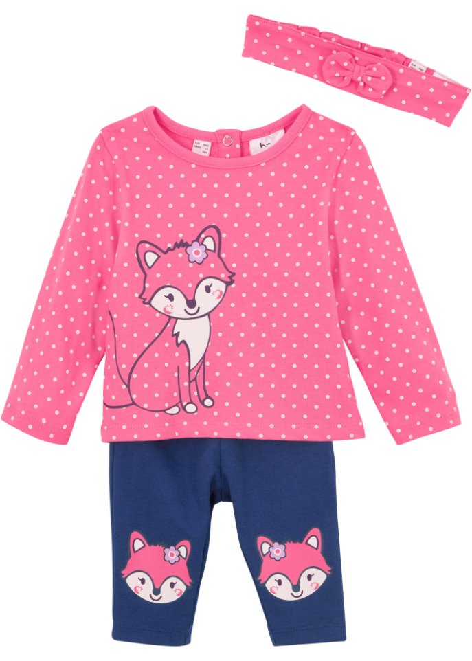 Baby Shirt + Leggings + Haarband(3-tlg.) Bio-Baumwolle in pink von vorne - bpc bonprix collection