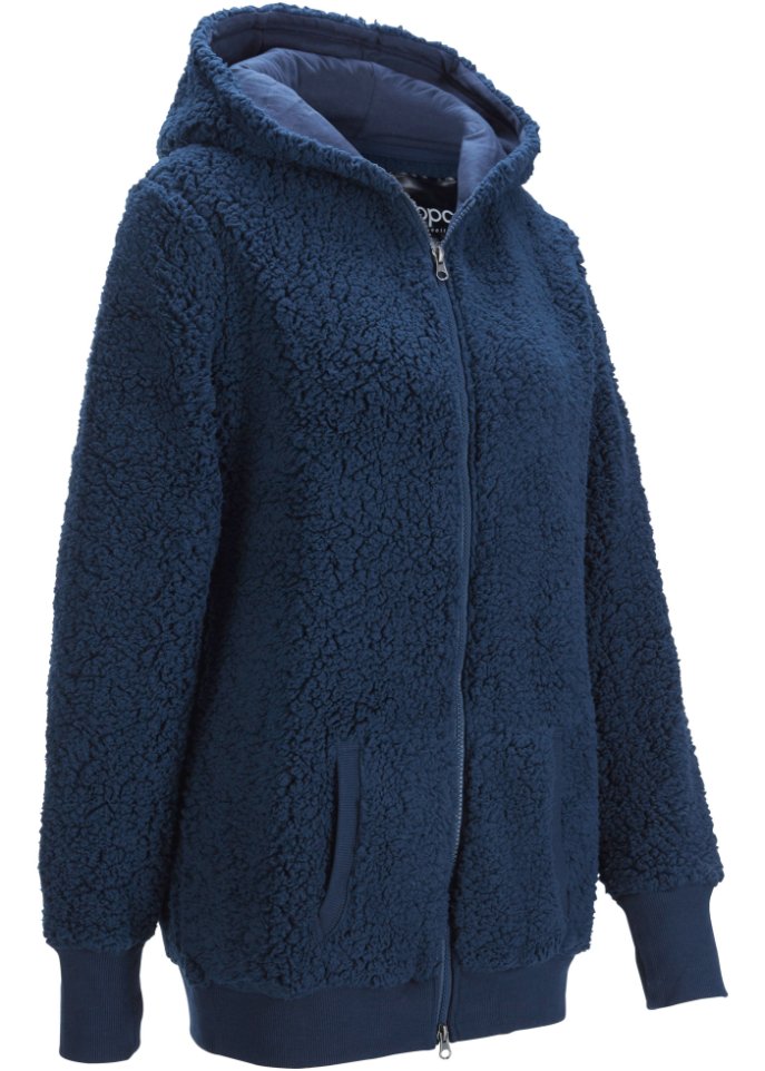 Teddy-Fleece Jacke in blau von vorne - bpc bonprix collection