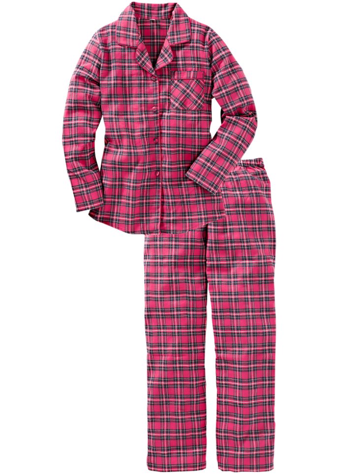 Gewebter Flanell Pyjama in pink von vorne - bpc bonprix collection