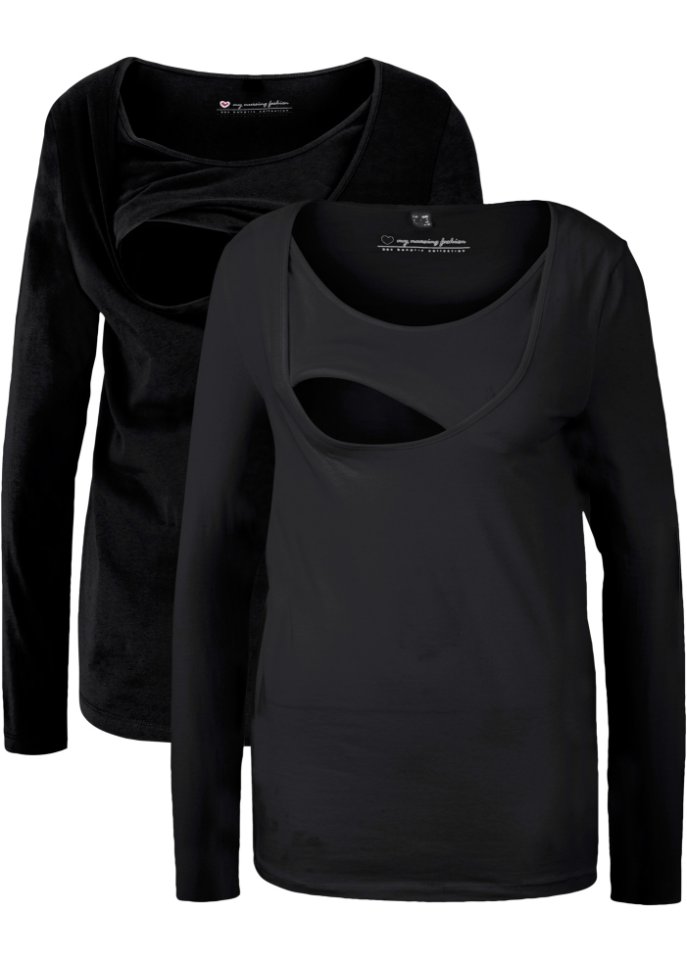 Umstandsshirt / Stillshirt mit Bio-Baumwolle, 2er-Pack in schwarz von vorne - bpc bonprix collection