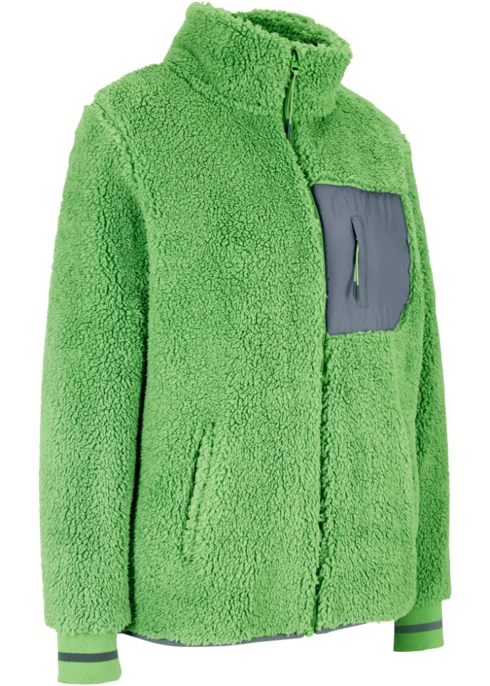 Teddy-Fleecejacke in grün von vorne - bpc bonprix collection