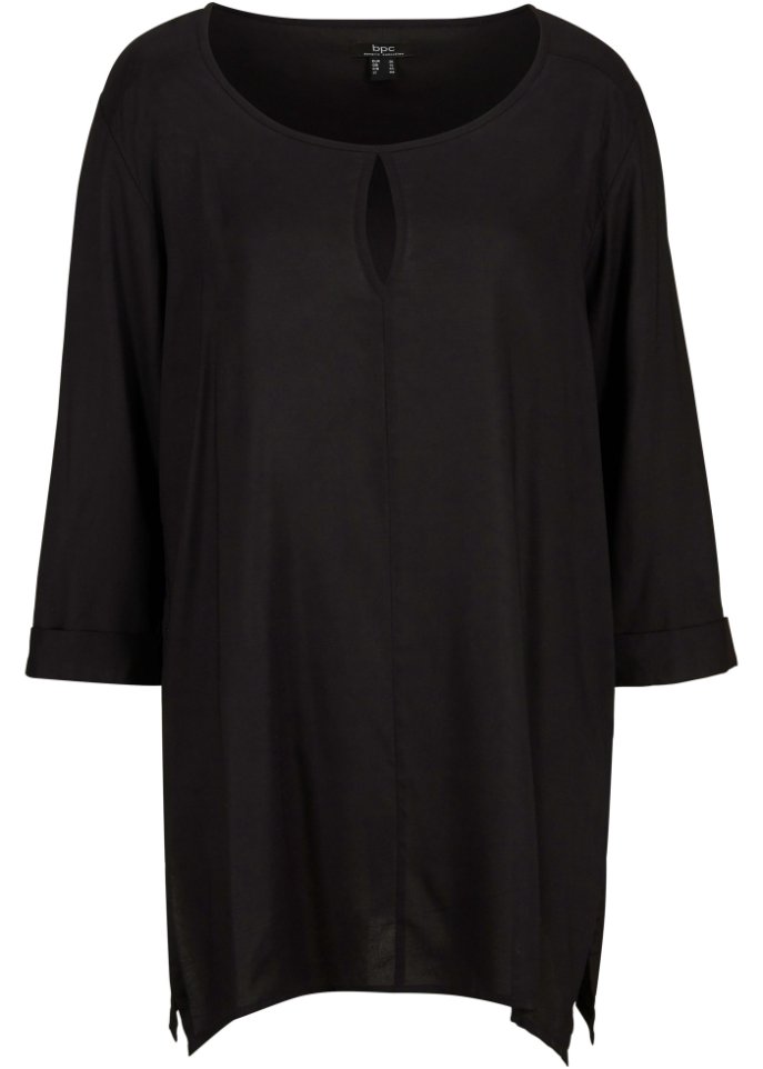 Oversize Blusenshirt mit Zipfelsaum in schwarz von vorne - bpc bonprix collection