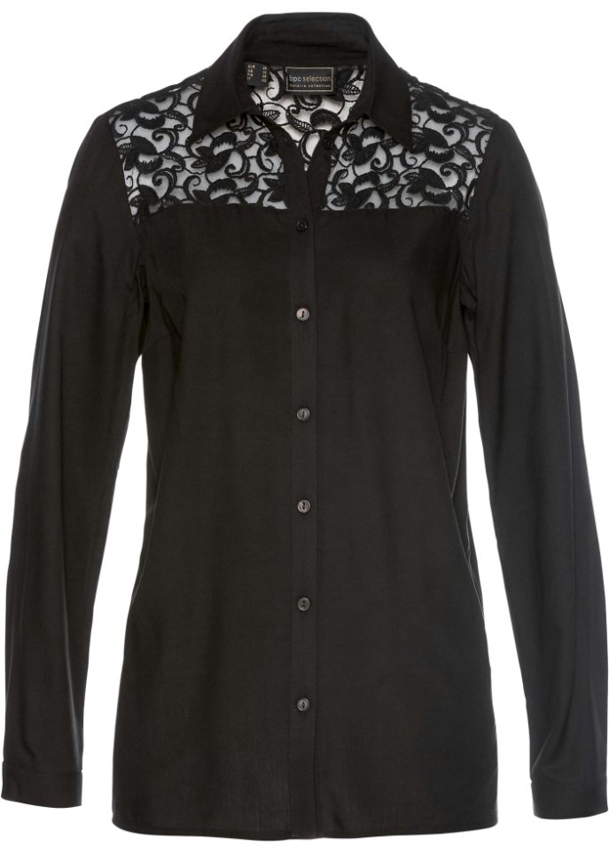 Bluse mit Spitze in schwarz von vorne - bpc selection