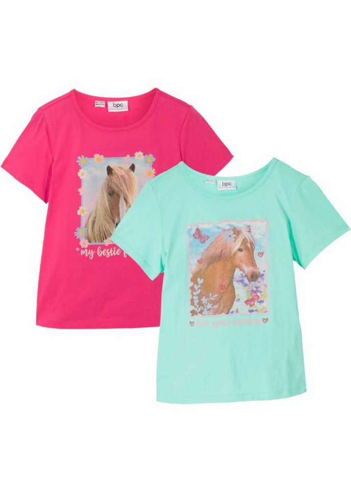 Mädchen T-Shirt (2er Pack) aus Bio-Baumwolle in grün von vorne - bpc bonprix collection