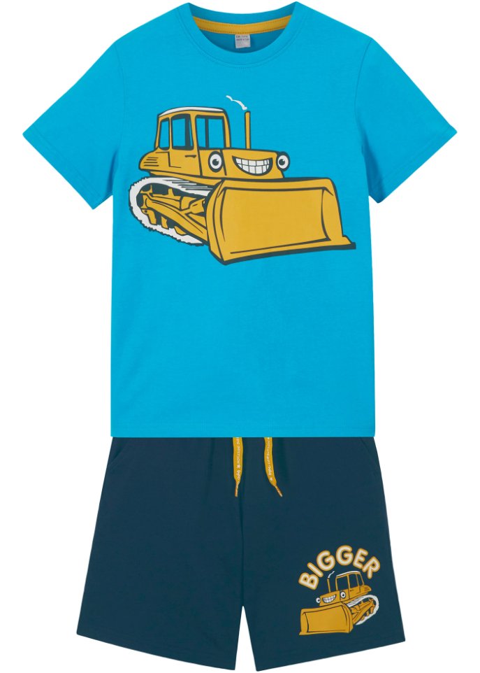 Jungen T-Shirt und kurze Hose (2-tlg. Set) in blau von vorne - bpc bonprix collection