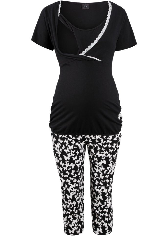 Capri Still Pyjama mit Bio-Baumwolle in schwarz - bpc bonprix collection - Nice Size