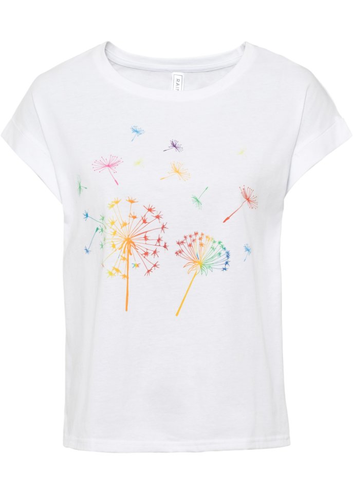 T-Shirt mit floralem Print in weiß von vorne - RAINBOW