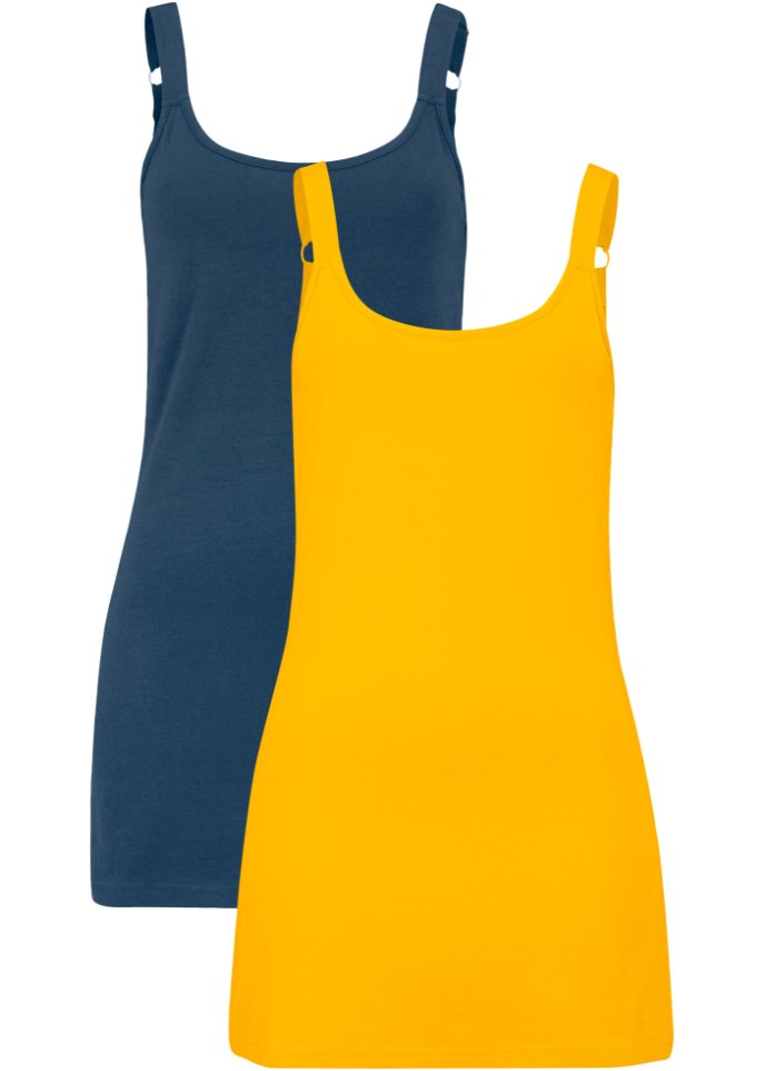 Baumwoll-Longtop mit verstellbaren Trägern (2er Pack) in gelb von vorne - bpc bonprix collection