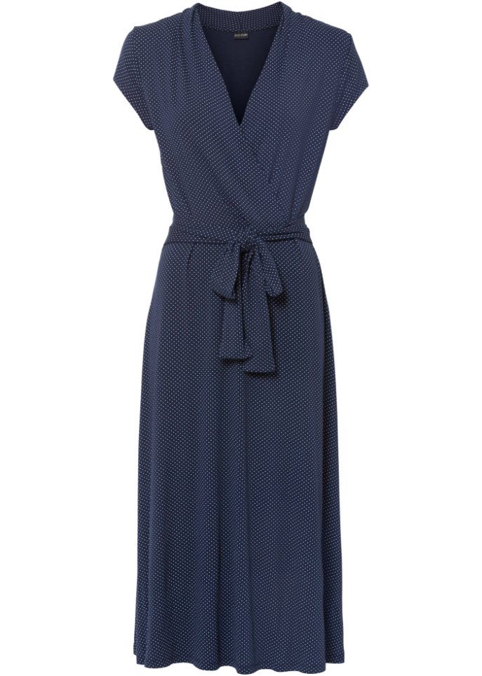 Jerseykleid mit Wickeloptik in blau von vorne - BODYFLIRT