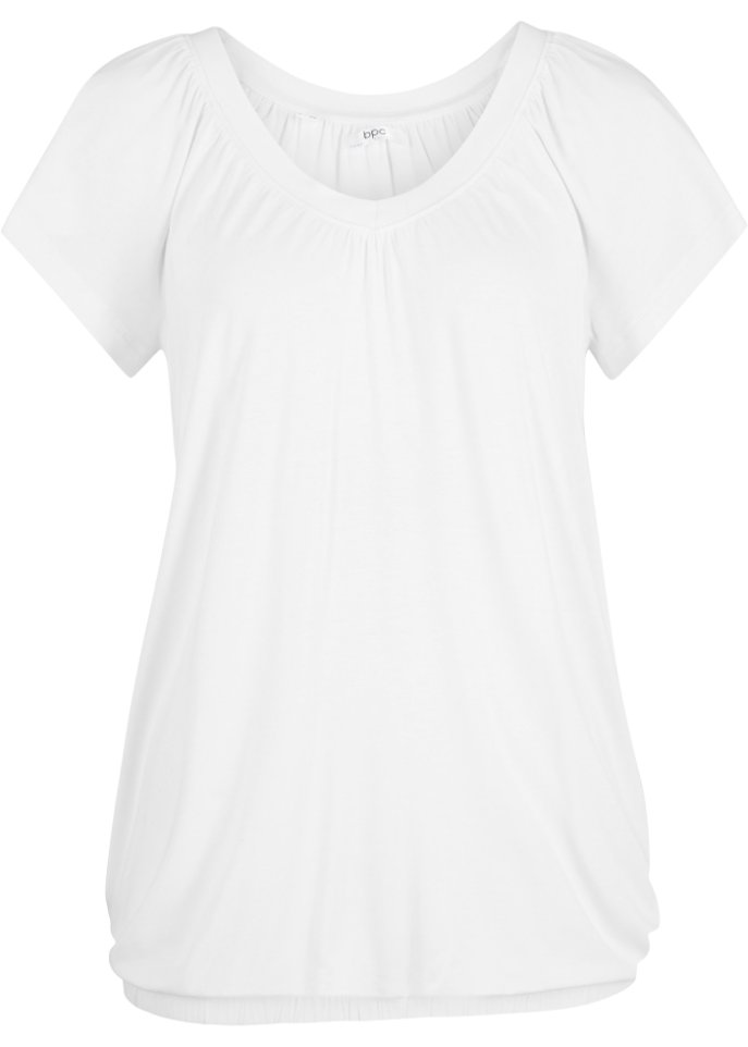 Shirt mit V-Ausschnitt, kurzarm in weiß von vorne - bpc bonprix collection