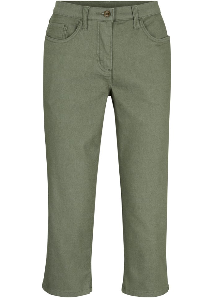 Straight Jeans, Mid Waist, Bequembund in grün von vorne - bpc bonprix collection