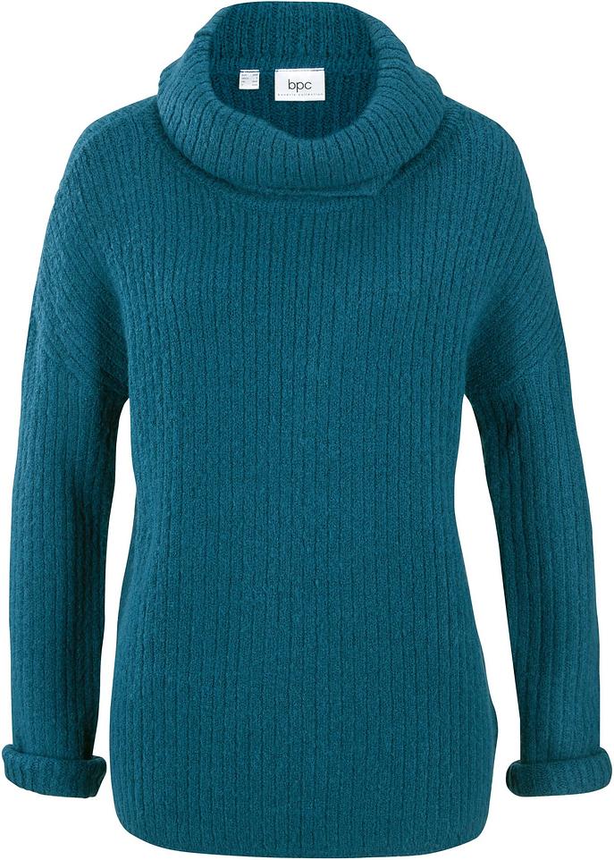 Gemütlicher Oversize Pullover mit weitem Kragen petrol Damen