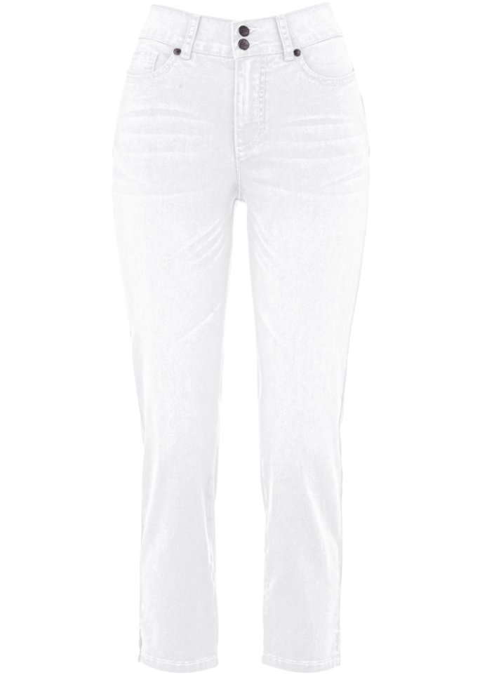 Slim Fit Jeans, Mid Waist, Bequembund in weiß von vorne - bpc bonprix collection