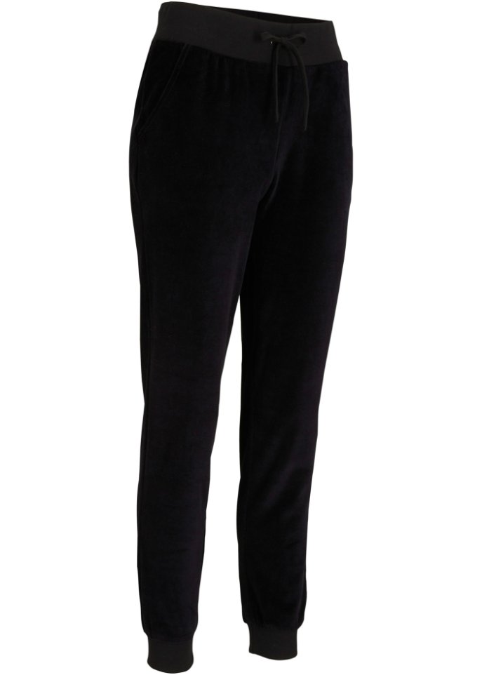Nicki-Jogginghose, weit geschnitten in schwarz von vorne - bpc bonprix collection