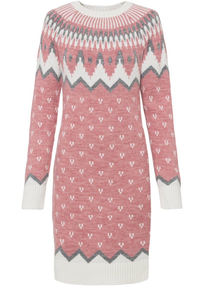 Strickkleid mit Norweger Muster in rosa von vorne - BODYFLIRT boutique