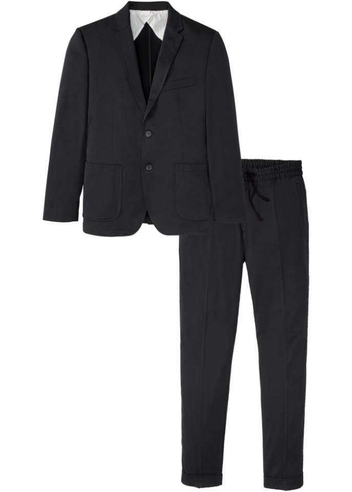 Anzug sportlich mit Komfortbund (2-tlg.Set): Sakko und Hose in schwarz von vorne - bpc selection