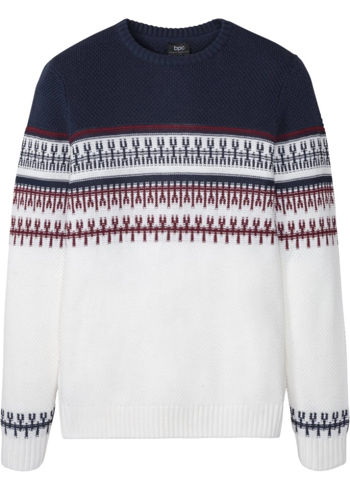 Norweger-Pullover in weiß von vorne - bpc bonprix collection