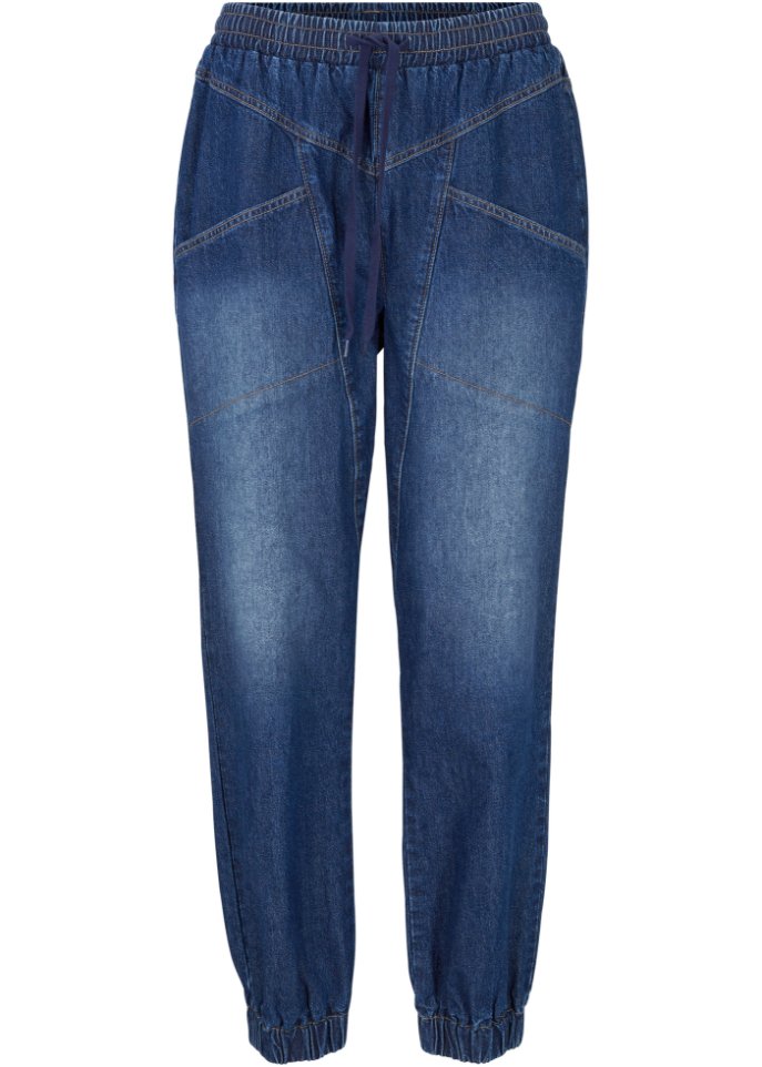 Weite Jeans mit Taschen und Bequembund in blau von vorne - bpc bonprix collection