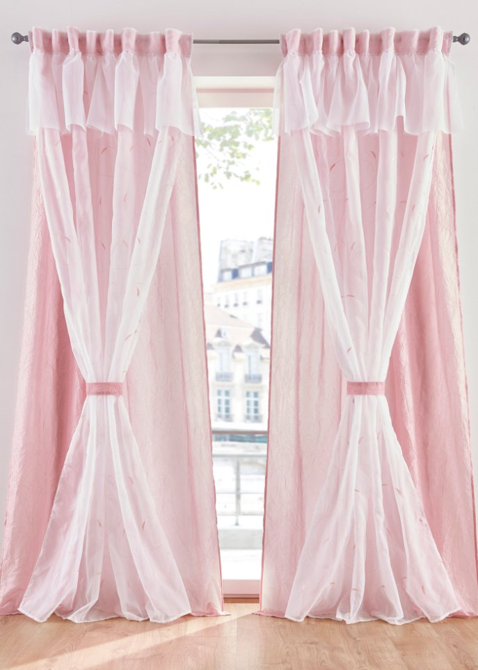 2 lagiger Vorhang mit Glanzeffekt inkl Raffhalter(1er Pack) in rosa - bpc living bonprix collection