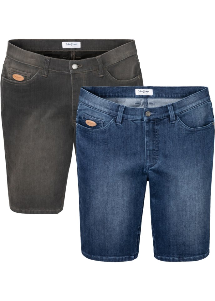 Ultra-Soft-Jeans-Bermuda, Regular Fit (2er Pack) in blau von vorne - John Baner JEANSWEAR