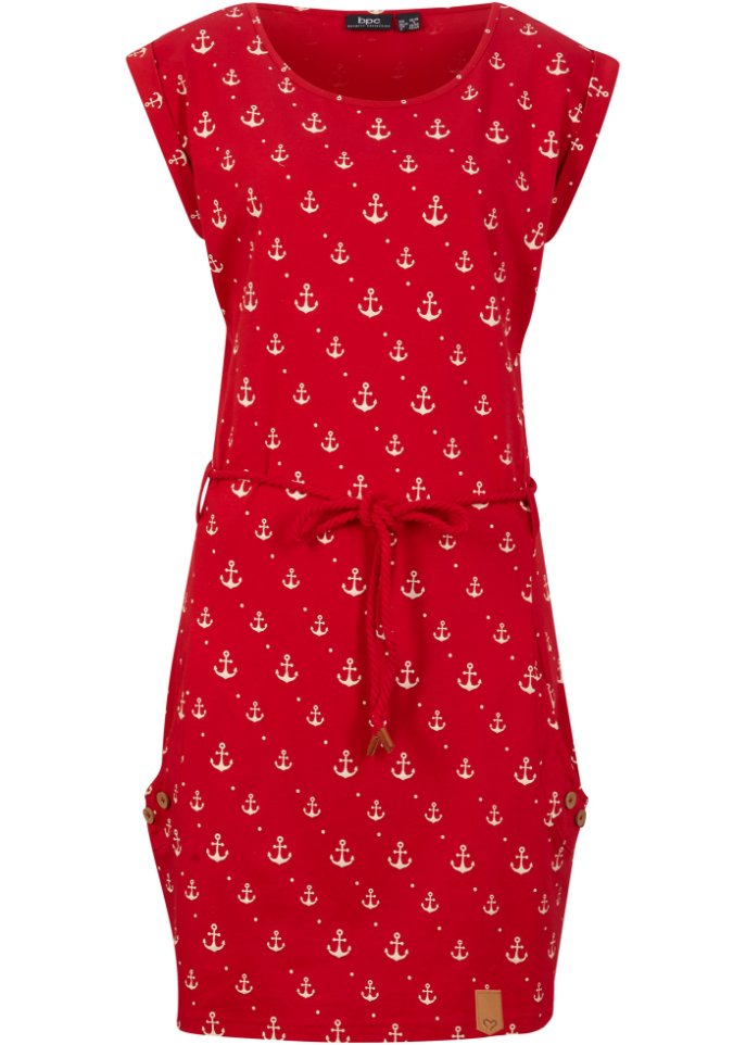 Shirtkleid mit Flügelärmeln und Druck in rot von vorne - bpc bonprix collection