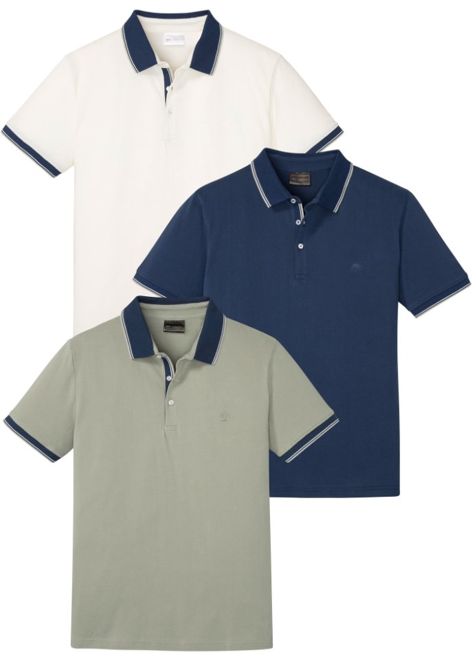 Piqué-Poloshirt ( 3er Pack ) in weiß von vorne - bpc selection