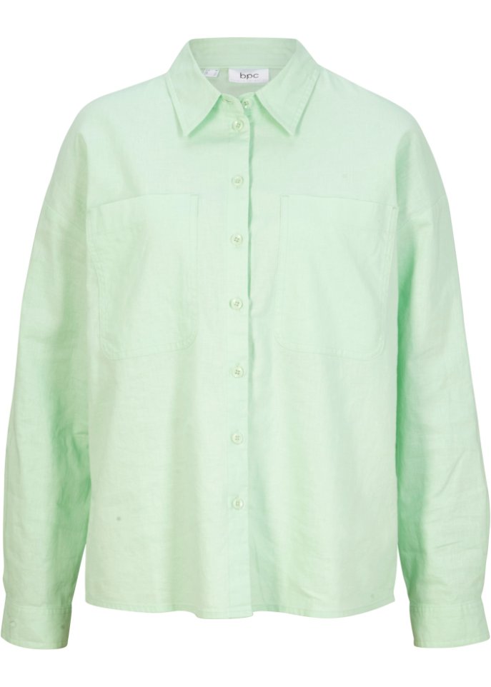 Lässiges Hemd mit Leinen in grün von vorne - bpc bonprix collection