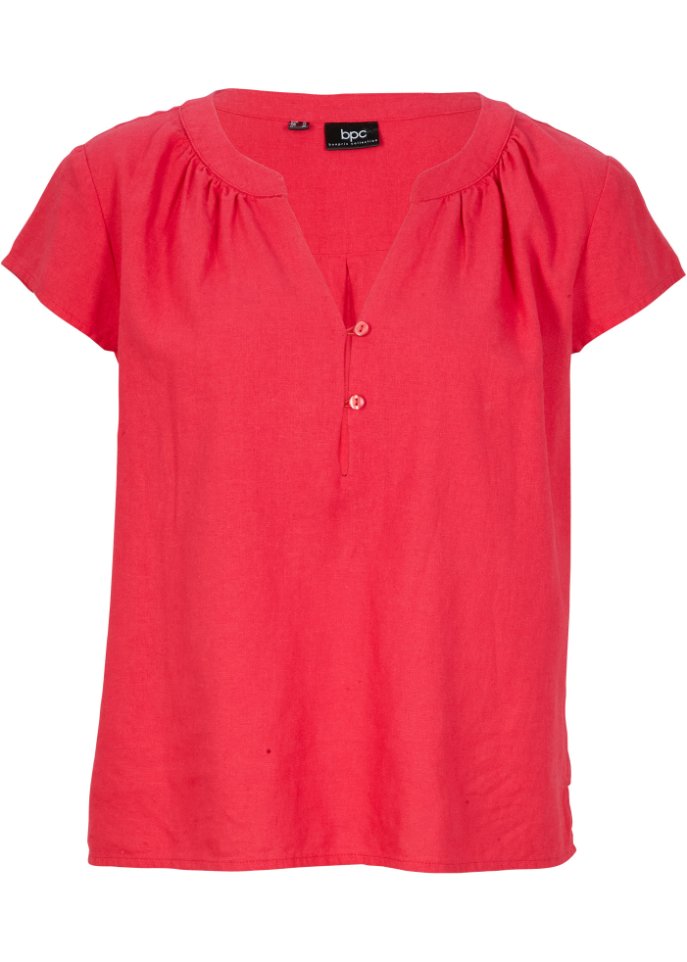 Kurzgeschnittene Bluse mit Leinen und Seitenschlitzen in rot von vorne - bpc bonprix collection