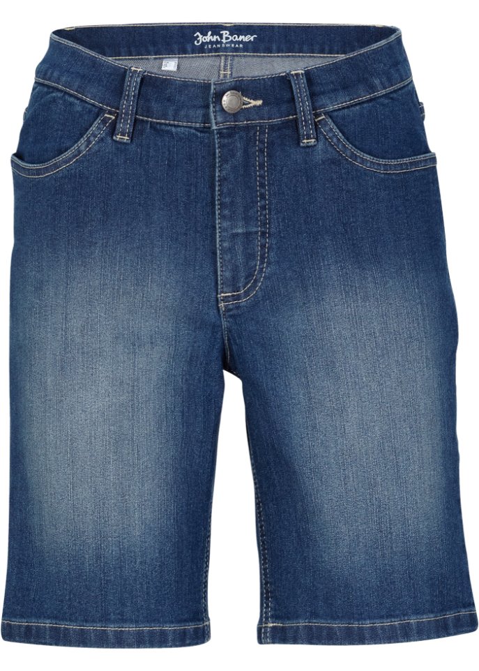 Straight Jeans, Mid Waist, Bermuda in blau von vorne - John Baner JEANSWEAR