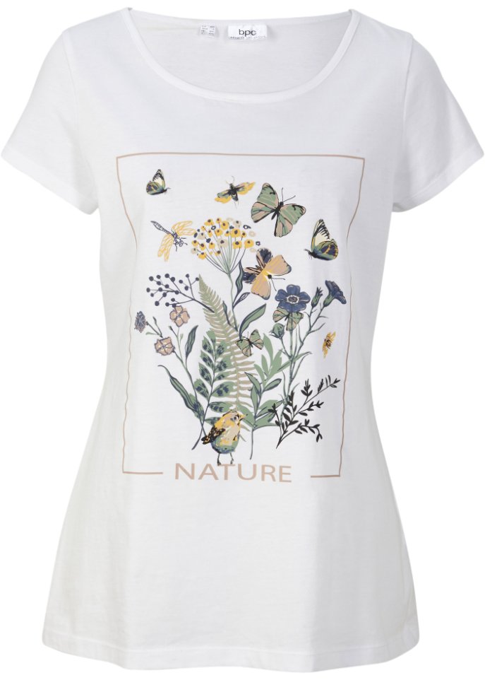 Baumwoll-T-Shirt mit Druck in weiß von vorne - bpc bonprix collection