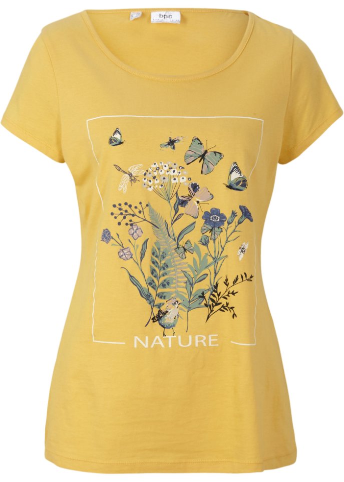 Baumwoll-T-Shirt mit Druck in gelb von vorne - bpc bonprix collection