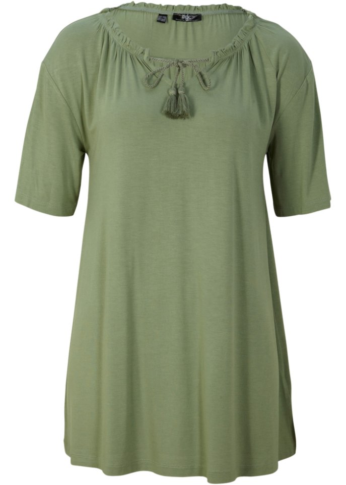 Jersey-Tunika Shirt mit Bindeband in grün von vorne - bpc bonprix collection