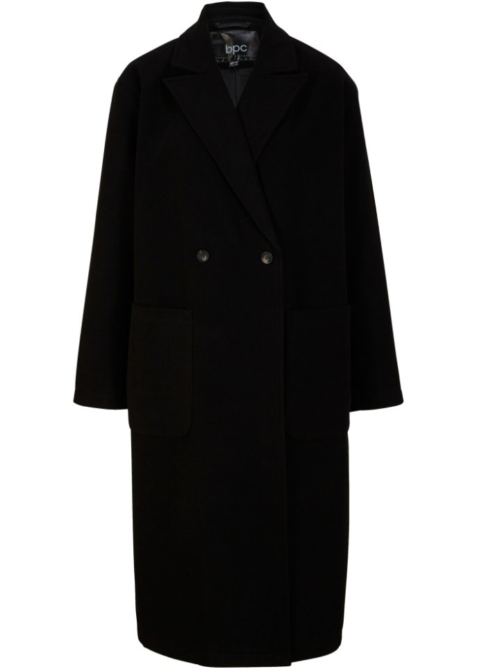 lässiger Wollimitat-Mantel in schwarz von vorne - bpc bonprix collection