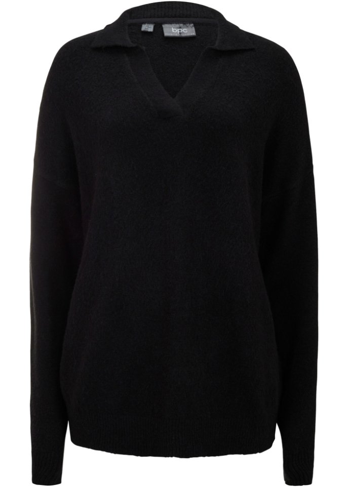 Pullover mit Kragen in schwarz von vorne - bpc bonprix collection