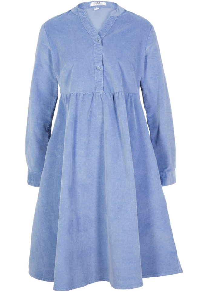 Baumwoll-Cord-Kleid mit Taschen in A-Line aus Web, knieumspielend in blau von vorne - bpc bonprix collection
