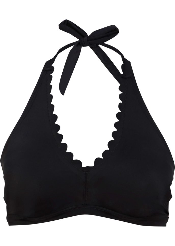Neckholder Bikini Oberteil aus recyceltem Polyamid in schwarz von vorne - bpc bonprix collection