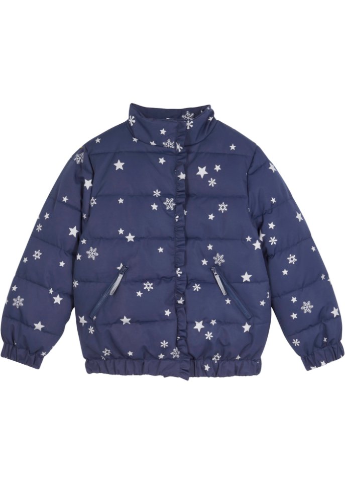 Mädchen Winterjacke mit Sternen Druck in blau von vorne - bpc bonprix collection