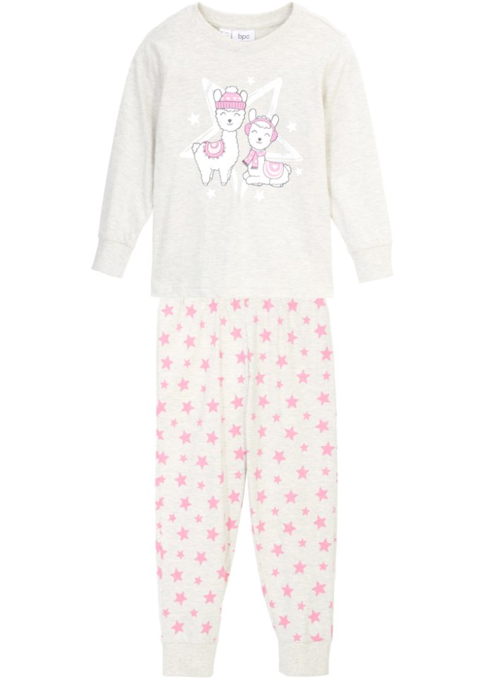 Mädchen Pyjama  (2-tlg. Set) in weiß von vorne - bpc bonprix collection