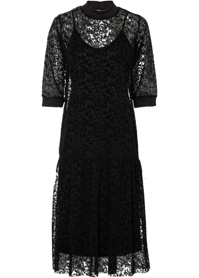 Kleid mit Spitze in schwarz von vorne - RAINBOW