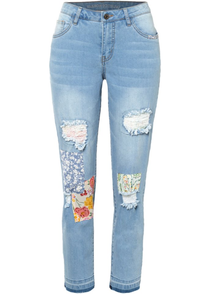 Boyfriend-Jeans mit Patch Details in blau von vorne - RAINBOW