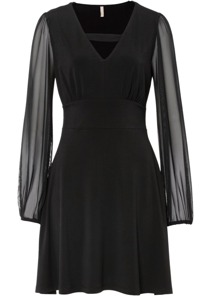 Jerseykleid in schwarz von vorne - BODYFLIRT boutique