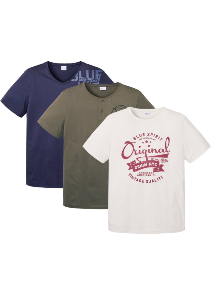 T-Shirt (3er Pack) mit unterschiedlichen Ausschnittlösungen in weiß von vorne - John Baner JEANSWEAR
