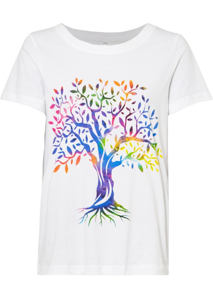T-Shirt bedruckt aus Bio-Baumwolle in weiß von vorne - RAINBOW