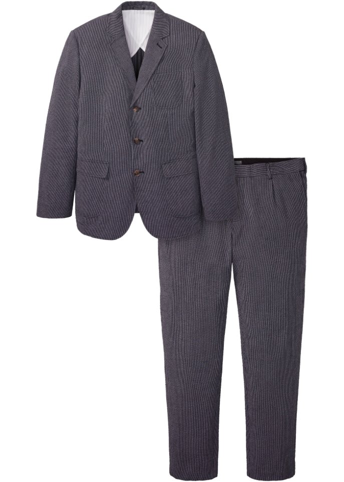 Anzug Seersucker (2-tlg.Set): Sakko und Hose in schwarz von vorne - bpc selection