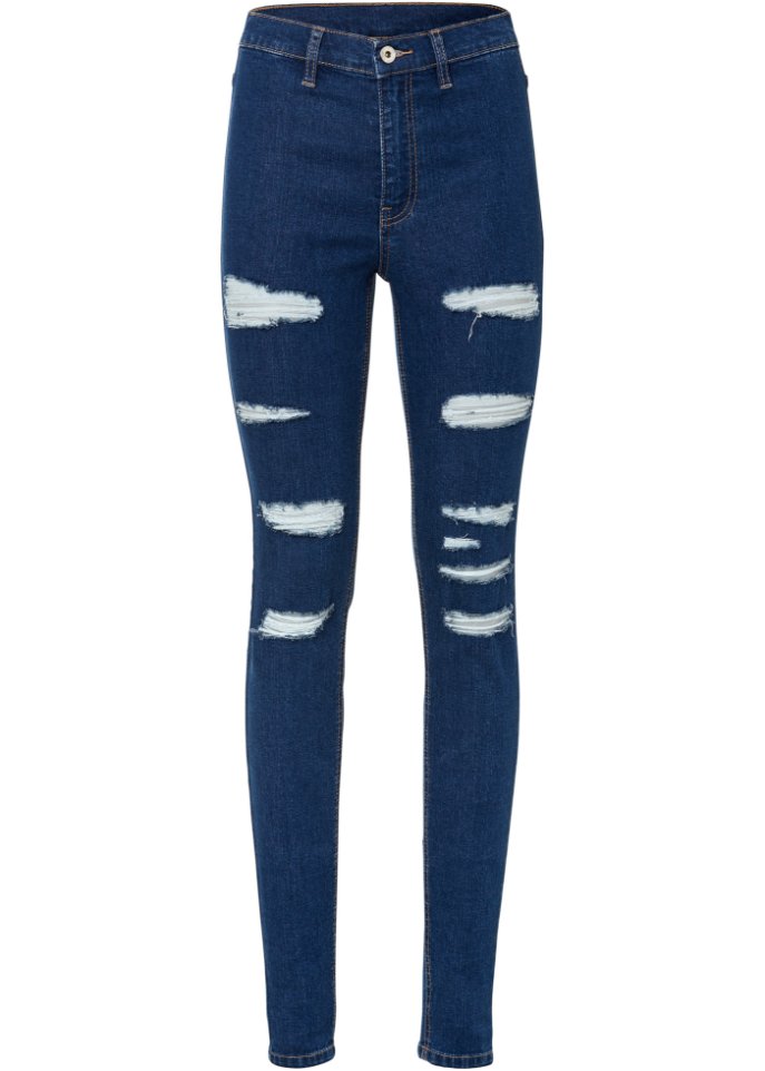 Super Skinny-Jeans mit Destroy-Effekten in blau von vorne - RAINBOW