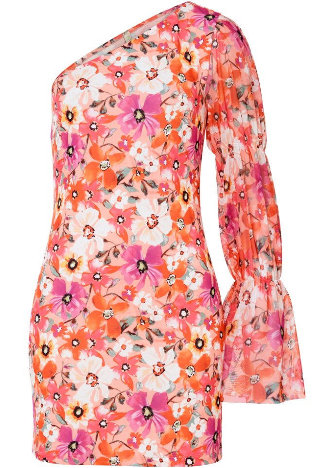 Kleid One-Shoulder in rosa von vorne - BODYFLIRT boutique